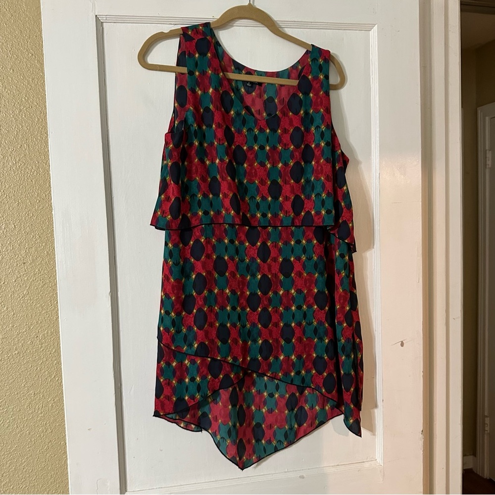 John Mark Multicolor Assymetrical Tiered Sleeveless Long Tunic Sz L